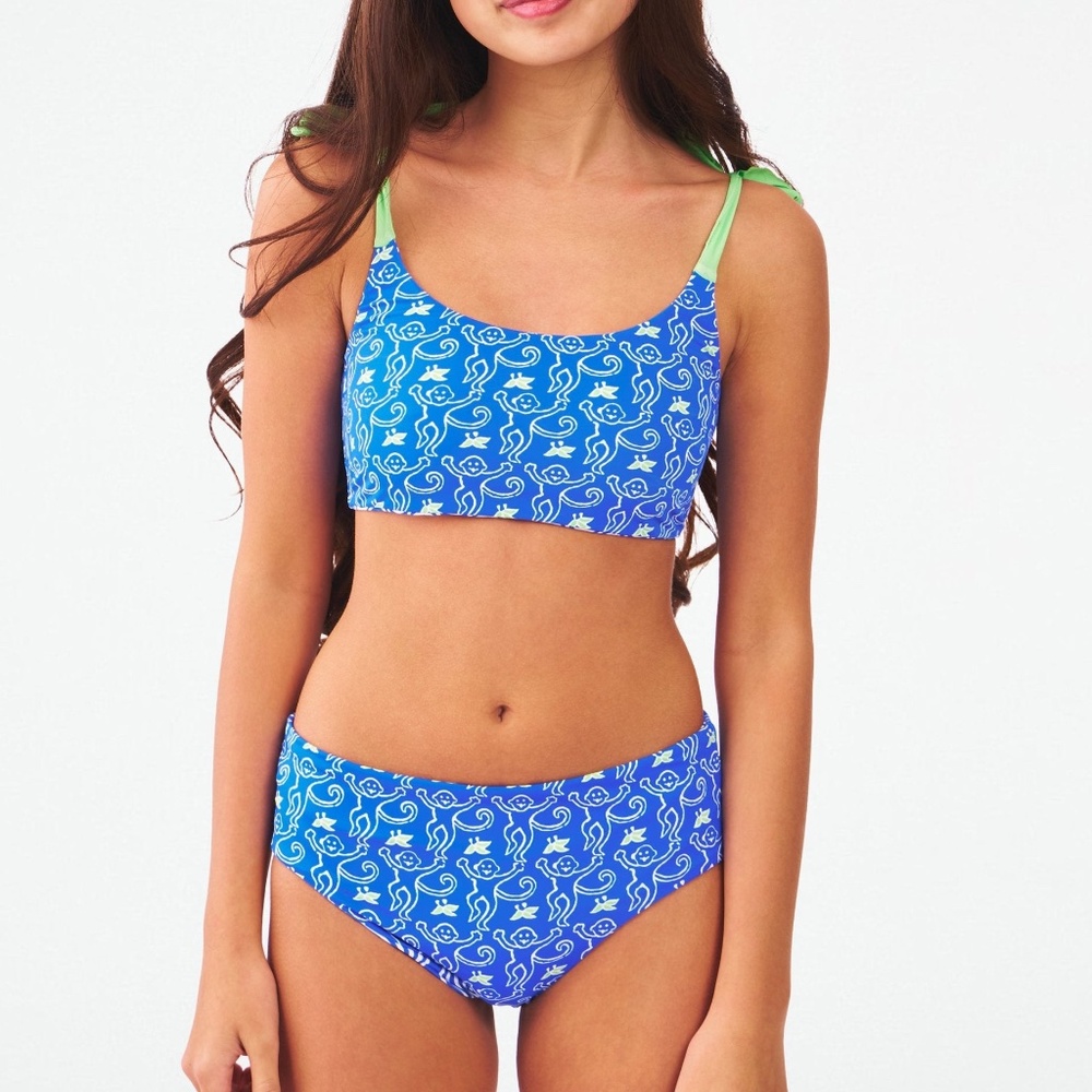 Roller Rabbit Kids Odyssey/Monkey Cora Reversible Bikini Size 10/12COBALT / 10/1